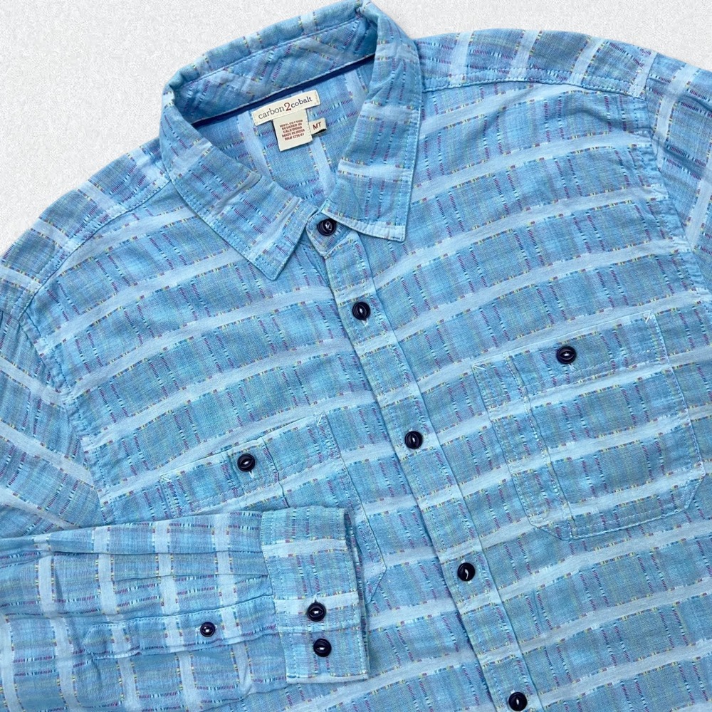 Carbon 2 Cobalt Button Up Shirt Men's MT Blue Sea Change Chambray Textured
